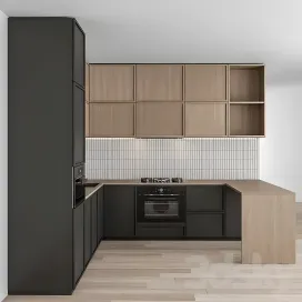 Kitchen modern black white with wood